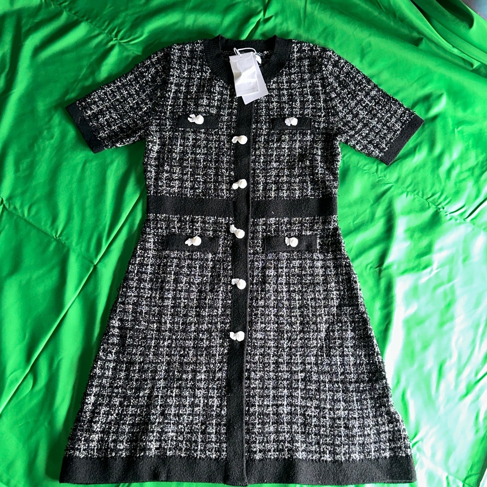 Classic Black and White Tweed Dress